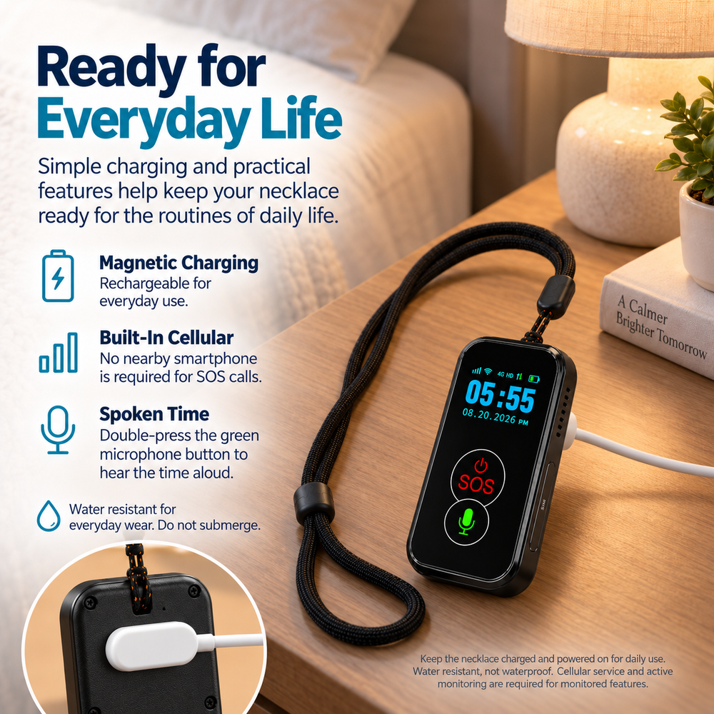 Cellular Medical Alert Pendant | Fall Detection Necklace