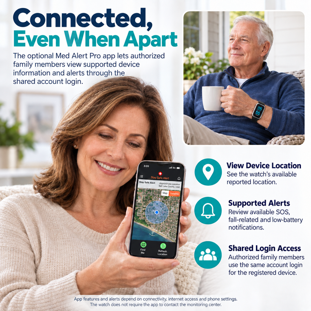 Medical Alert Rectangular Smart Watch For Seniors | Fall Detection