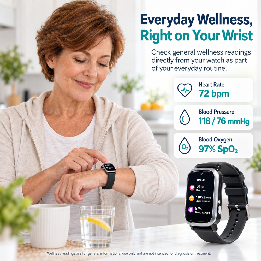Medical Alert Rectangular Smart Watch For Seniors | Fall Detection