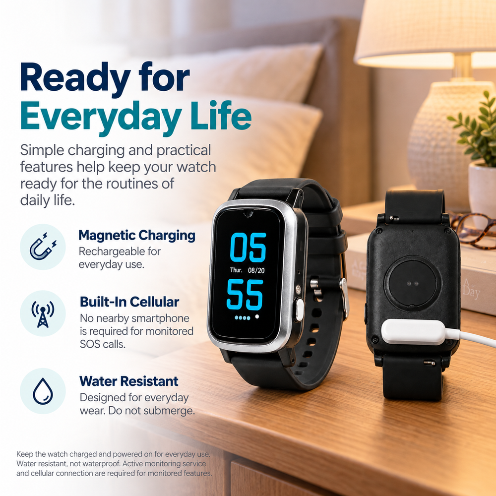 Medical Alert Rectangular Smart Watch For Seniors | Fall Detection
