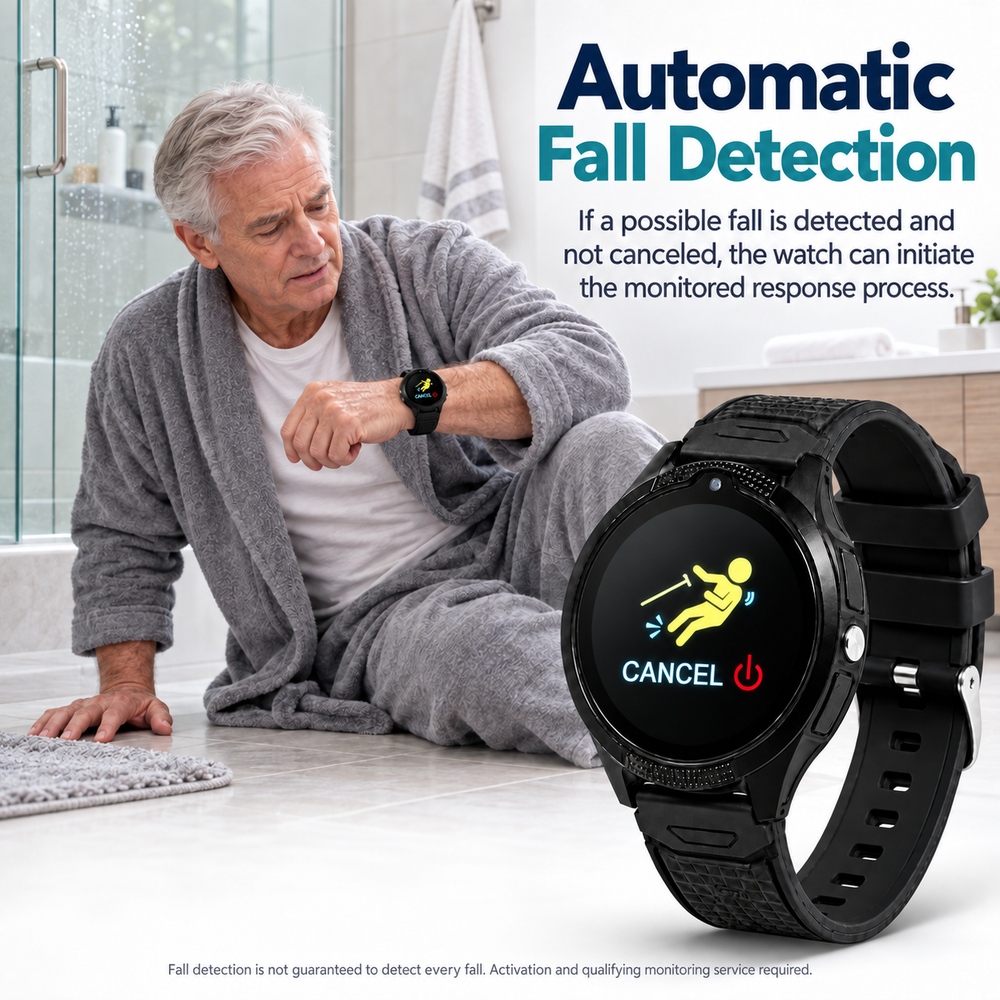Medical Alert Round Smartwatch for Seniors | Fall Detection