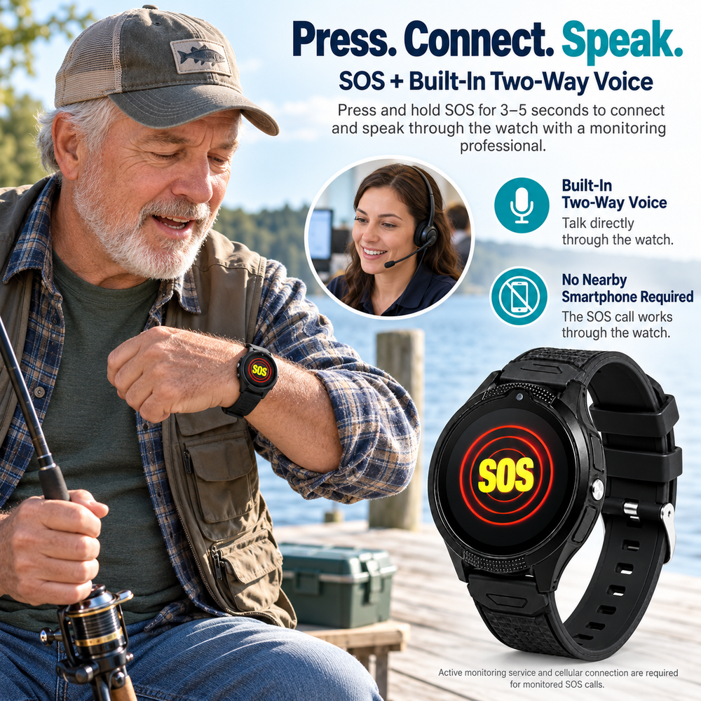 Medical Alert Round Smartwatch for Seniors | Fall Detection