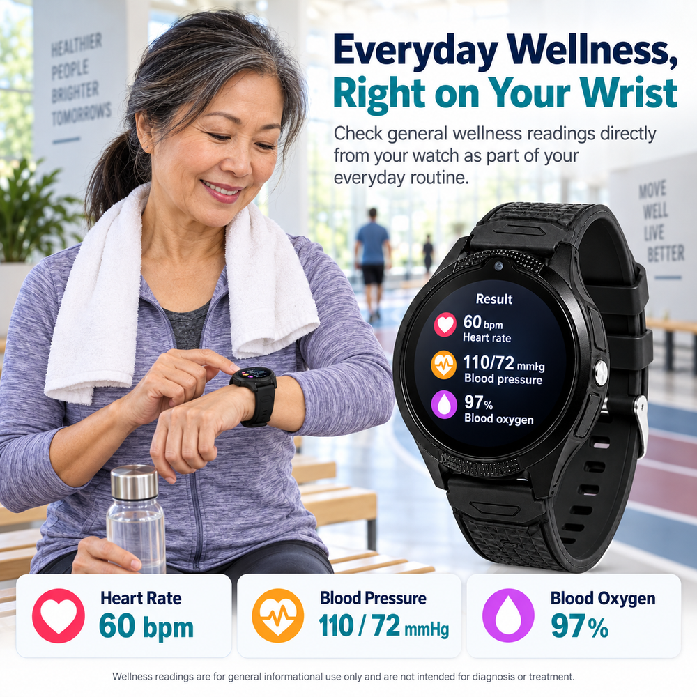 Medical Alert Round Smartwatch for Seniors | Fall Detection