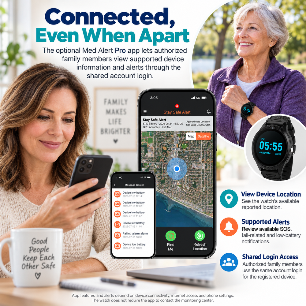 Medical Alert Round Smartwatch for Seniors | Fall Detection