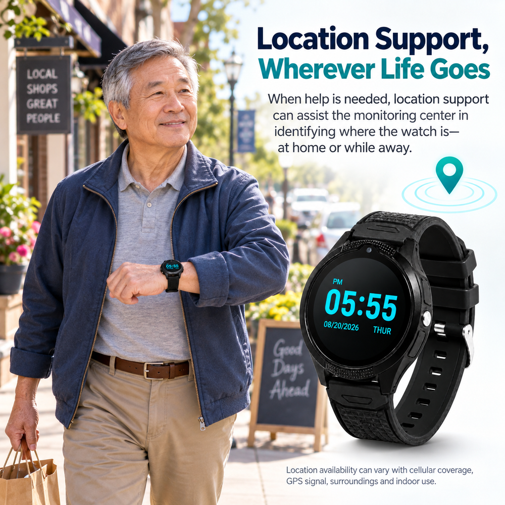 Medical Alert Round Smartwatch for Seniors | Fall Detection