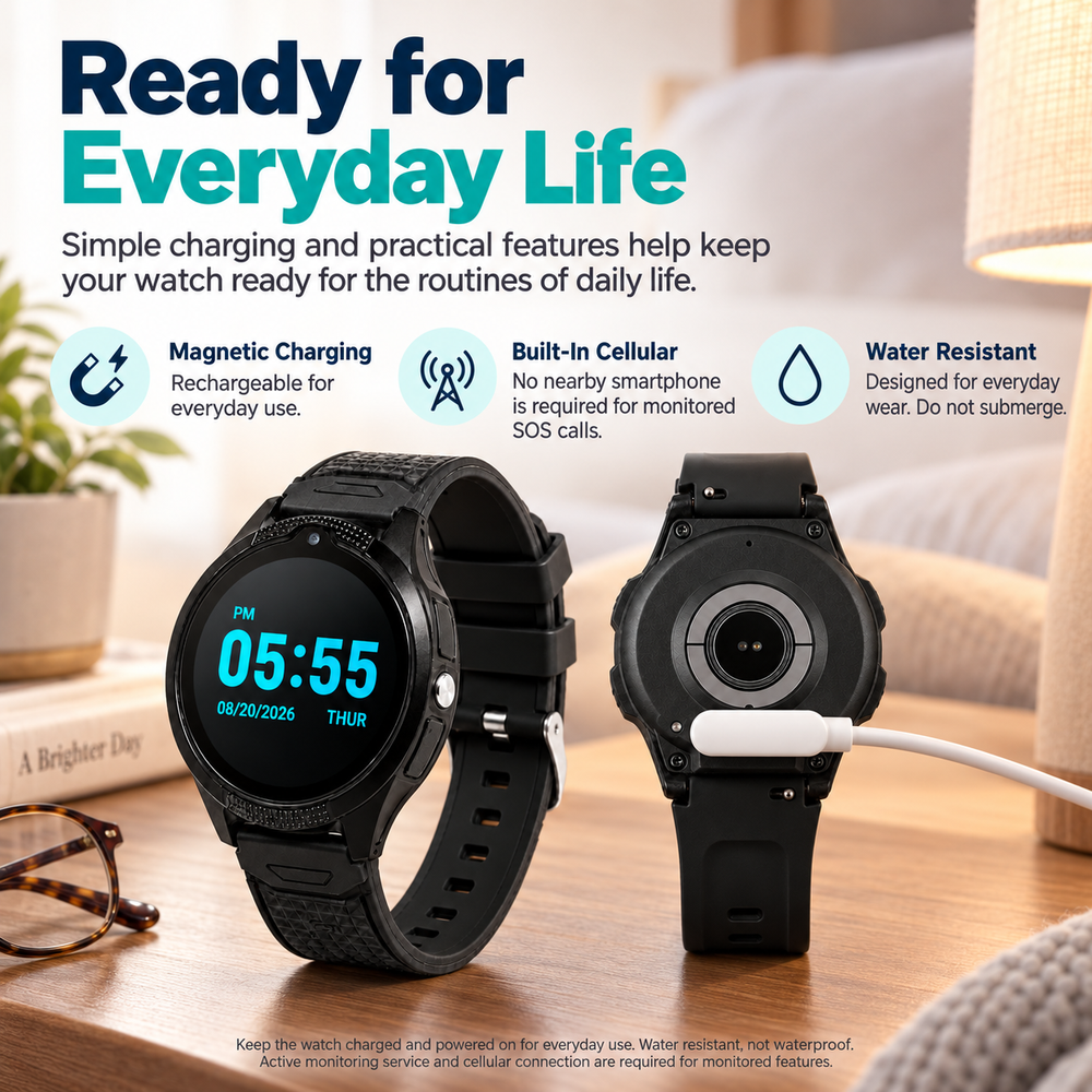 Medical Alert Round Smartwatch for Seniors | Fall Detection