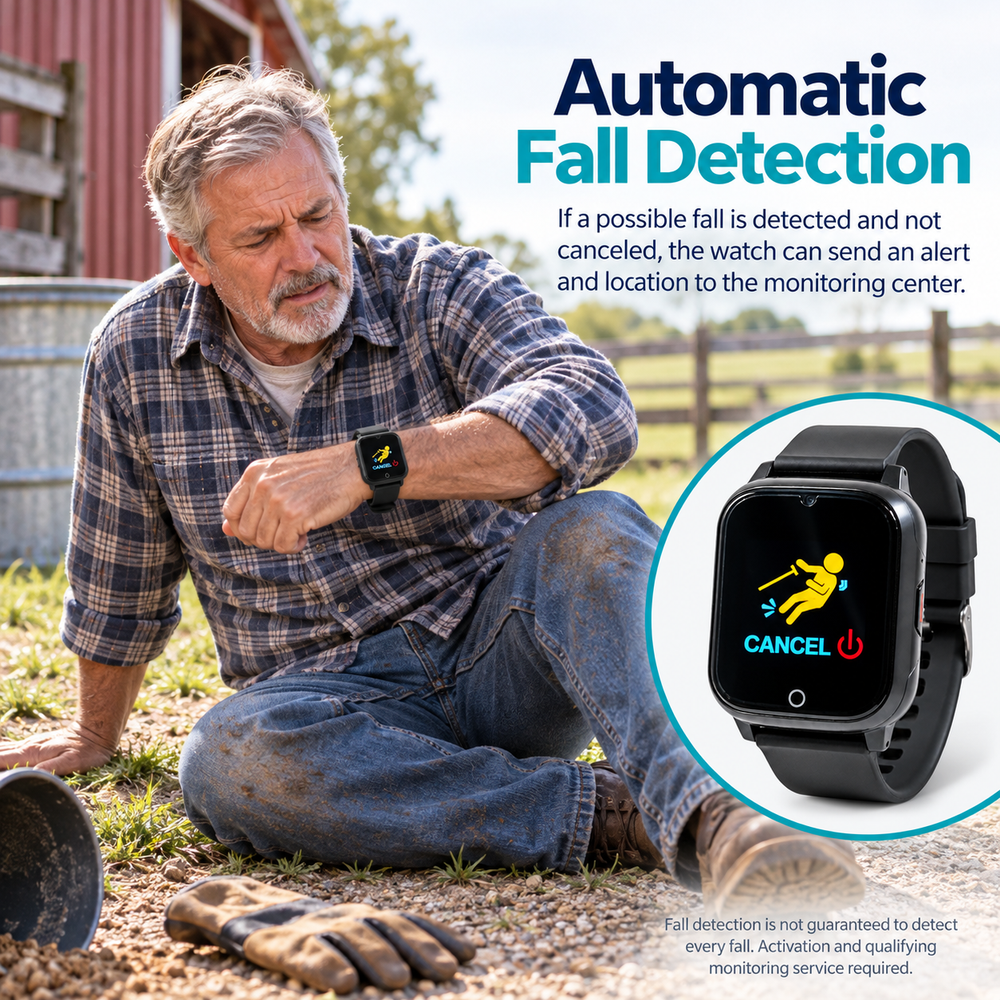 Medical Alert Square Smart Watch For Seniors | Fall Detection