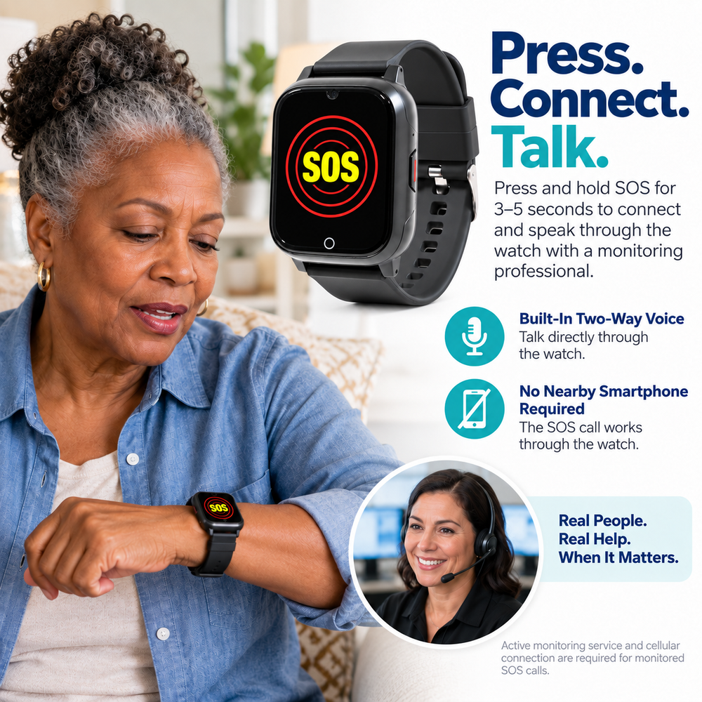 Medical Alert Square Smart Watch For Seniors | Fall Detection